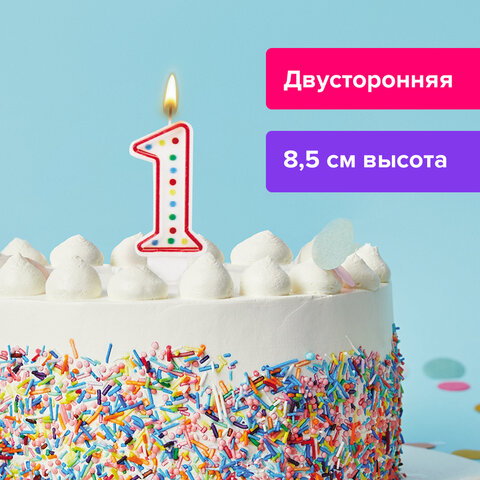 Свеча-цифра для торта "1" ДВУСТОРОННЯЯ с конфетти, 8,5 см, ЗОЛОТАЯ СКАЗКА, держатель, блистер, 591394