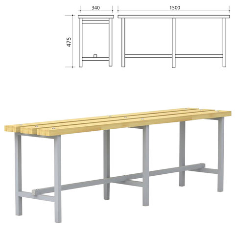 Скамья деревянная на металлокаркасе П-13Д(1500) (1500х340х475 мм)