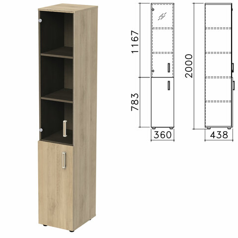 Шкаф закрытый со стеклом "Приоритет", 360х438х2000 мм, 4 полки, кронберг (КОМПЛЕКТ)