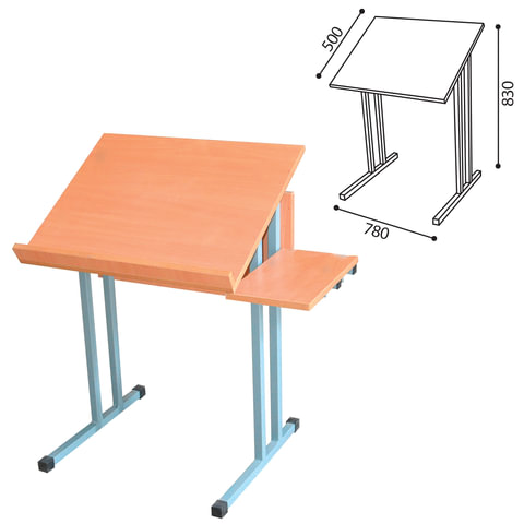 Стол-парта 1-местный для черчения, 780х500х830 мм, рост 6, серый каркас, ЛДСП бук