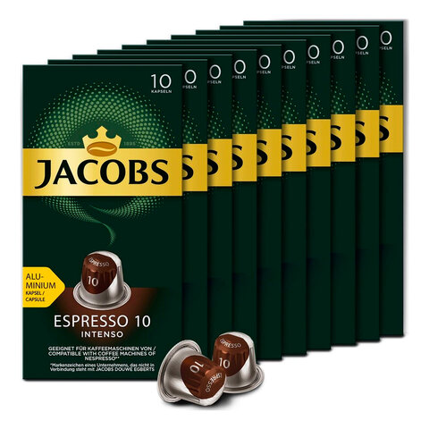 Кофе в алюминиевых капсулах JACOBS "Espresso 10 Intenso" для кофемашин Nespresso, 10 порций, 4057018