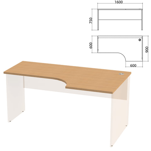 Столешница стола эргономичного "Этюд", 1600х900х750 мм, правый, бук бавария, 401672-55