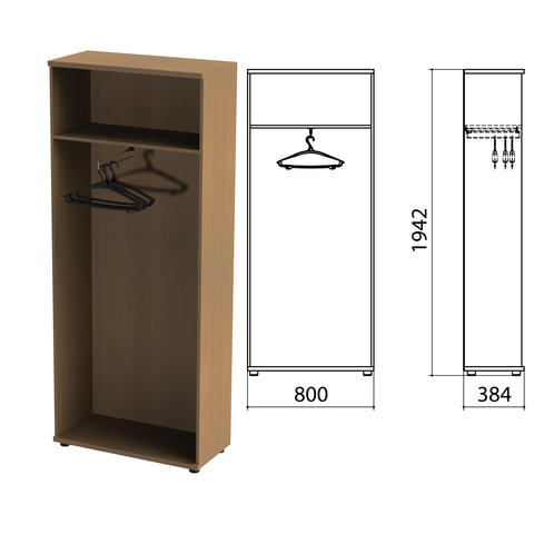 Шкаф (каркас) для одежды "Эко/Этюд", 768х370х1997 мм, орех, 908852-190