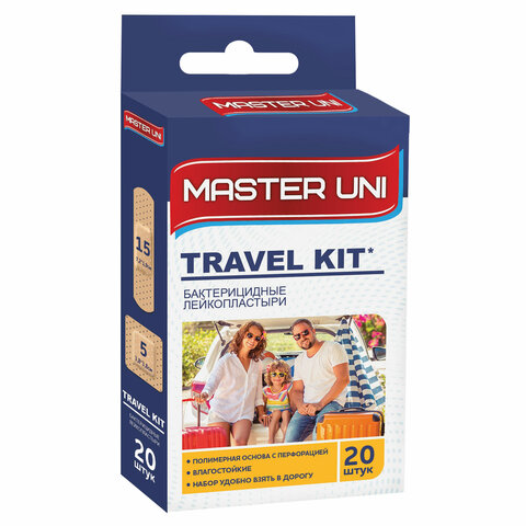 Набор пластырей 20 шт. MASTER UNI TRAVEL KIT, дорожный набор, на полимерной основе, с европодвесом, 0108-002