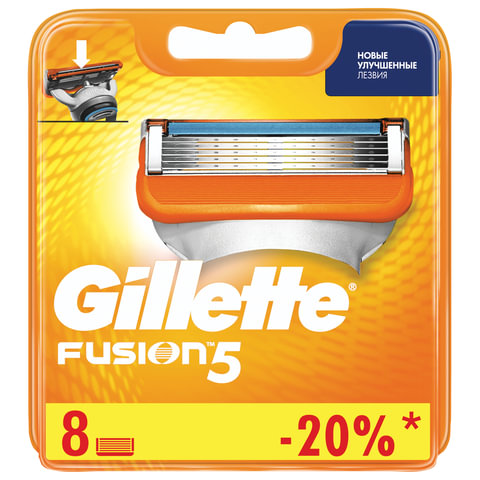 Сменные кассеты для бритья 8 шт., GILLETTE (Жиллет) "Fusion", для мужчин