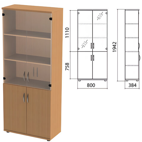Шкаф закрытый со стеклом "Этюд", 800х384х1942 мм, цвет бук бавария (КОМПЛЕКТ)