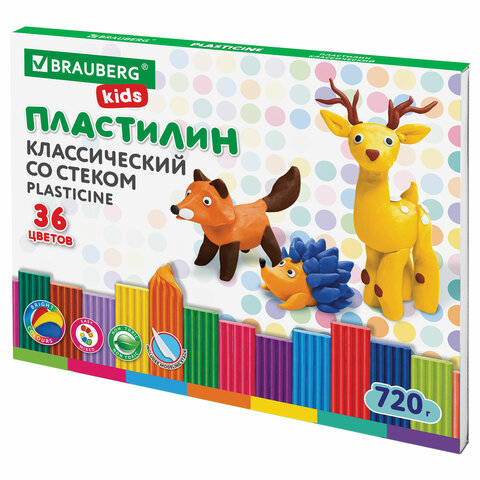 Пластилин классический BRAUBERG KIDS, 36 цветов, 720 г, стек, ВЫСШЕЕ КАЧЕСТВО, 106438