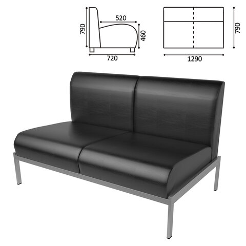 Диван мягкий двухместный "Дилан" Д-22, 1290х720х790 мм, без подлокотников, кожзам, черный