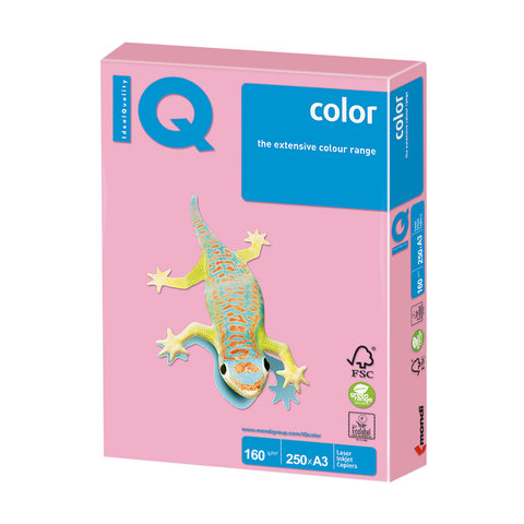 Бумага цветная IQ color БОЛЬШОЙ ФОРМАТ (297х420 мм), А3, 160 г/м2, 250 л., пастель, розовая, PI25